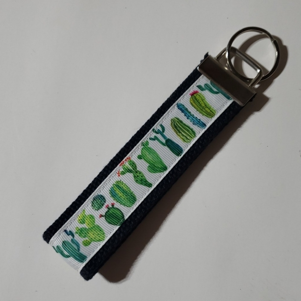 Navy Cactus Southwestern Print handmade Wristlet Key Fob women's Keychain holder